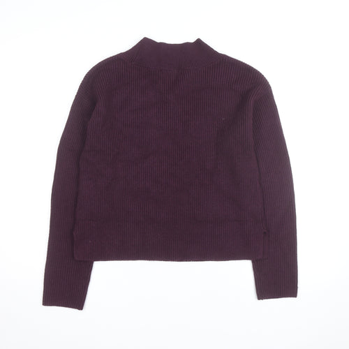 Marks and Spencer Women's Purple V-Neck Rib Knit Jumper Size S