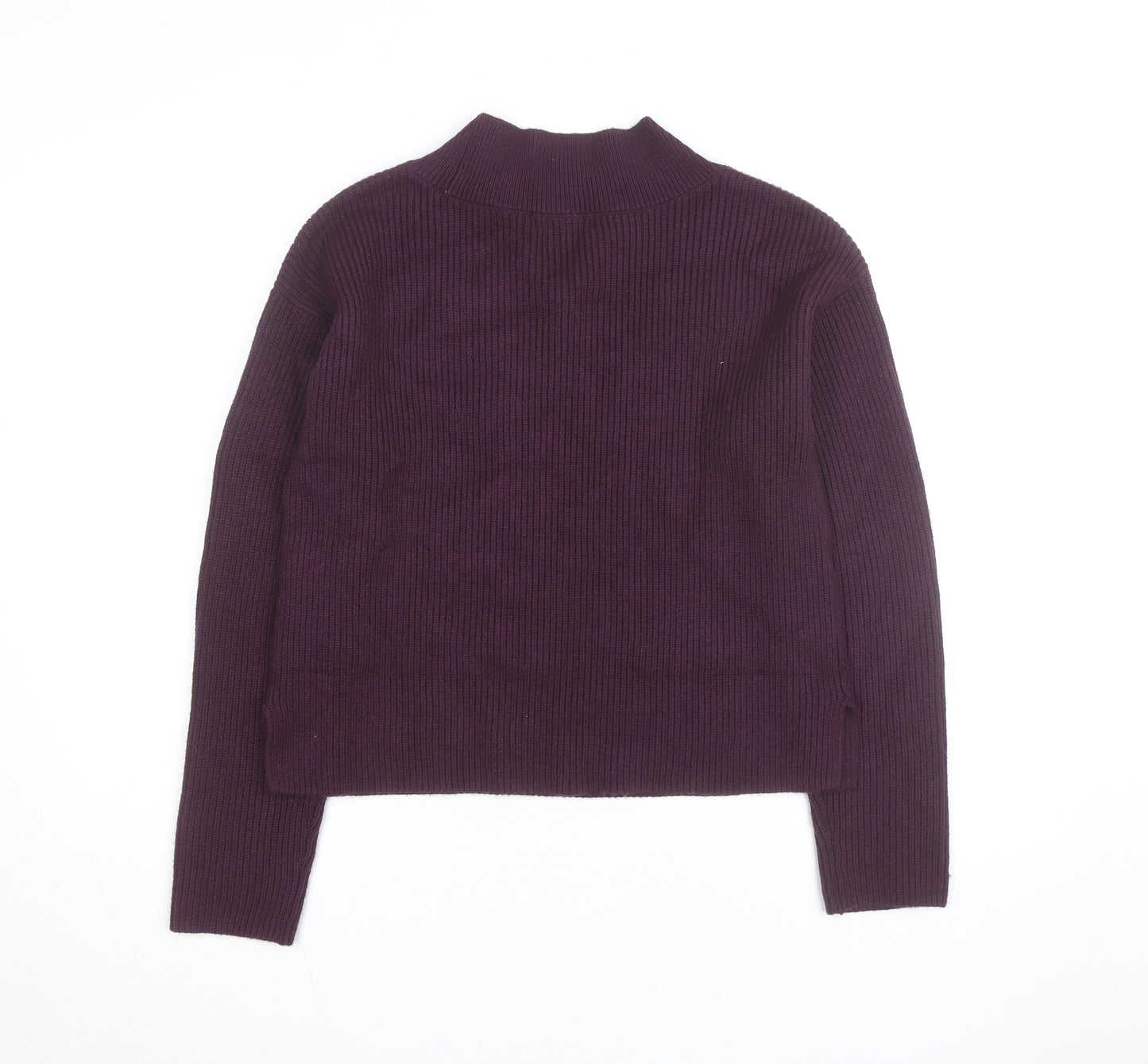 Marks and Spencer Women's Purple V-Neck Rib Knit Jumper Size S