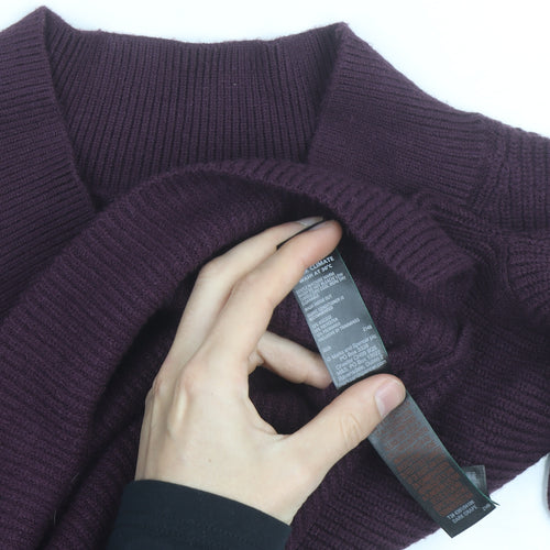 Marks and Spencer Women's Purple V-Neck Rib Knit Jumper Size S