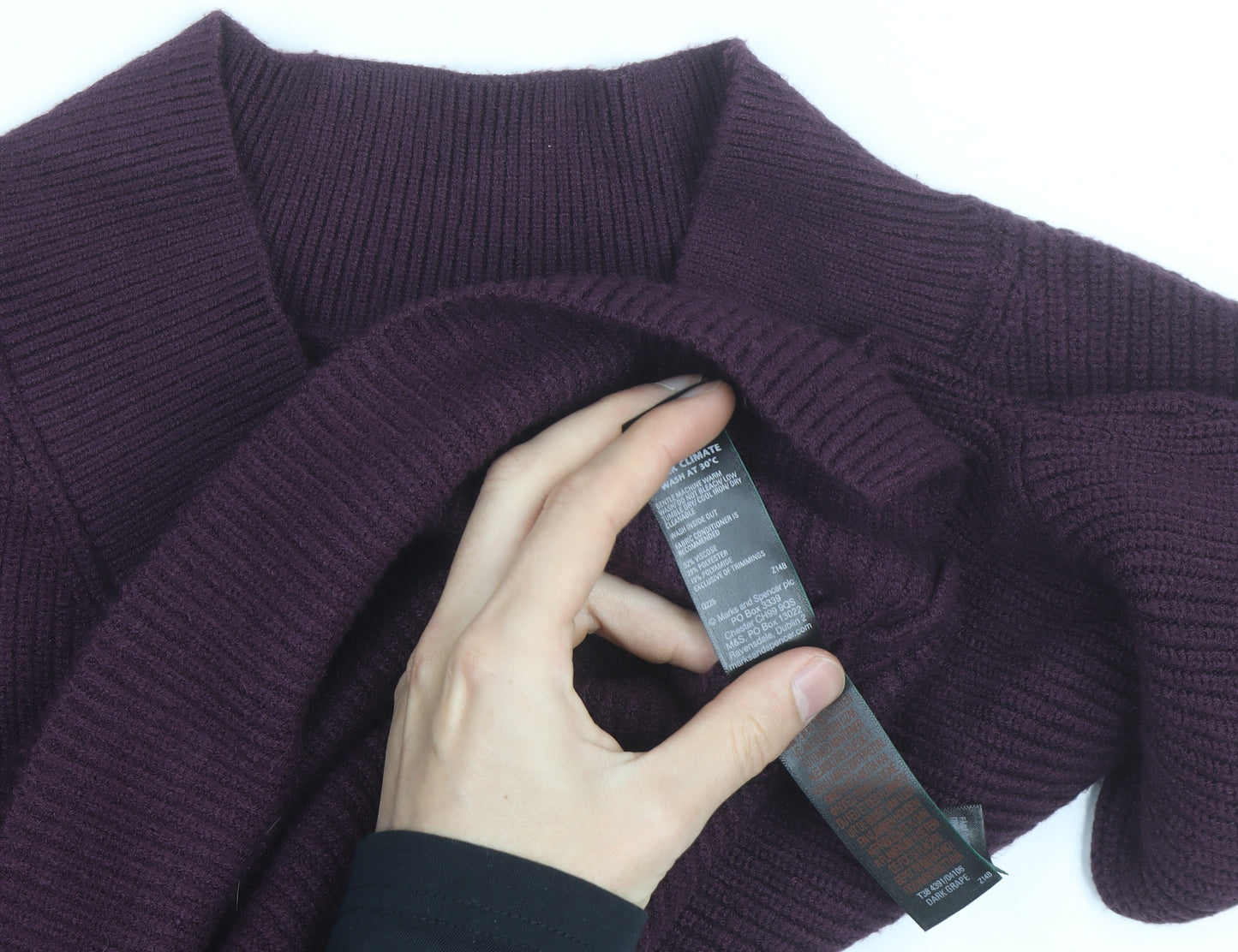Marks and Spencer Women's Purple V-Neck Rib Knit Jumper Size S
