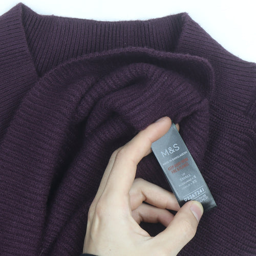 Marks and Spencer Women's Purple V-Neck Rib Knit Jumper Size S