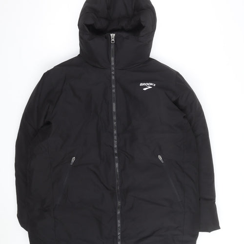 Brooks Men's Black Hooded Puffer Jacket M Winter Warm