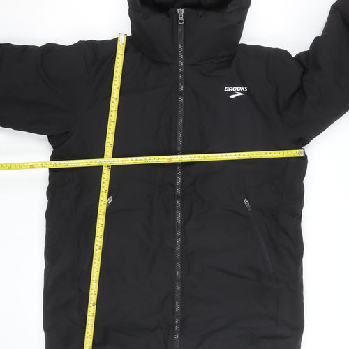 Brooks Men's Black Hooded Puffer Jacket M Winter Warm