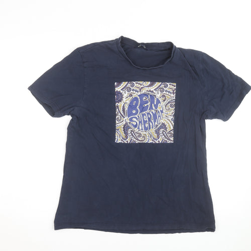 Ben Sherman Men's Blue Paisley Graphic Cotton T-Shirt Size L
