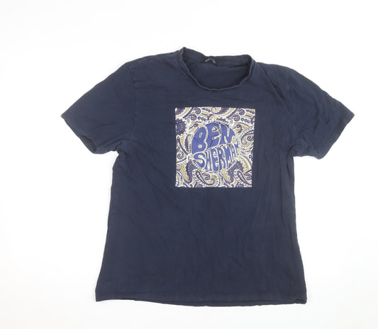 Ben Sherman Men's Blue Paisley Graphic Cotton T-Shirt Size L