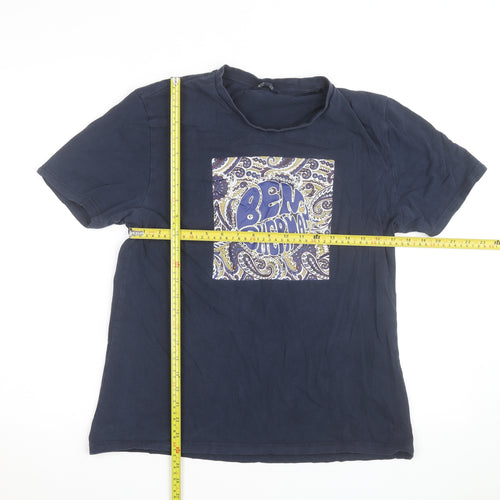Ben Sherman Men's Blue Paisley Graphic Cotton T-Shirt Size L