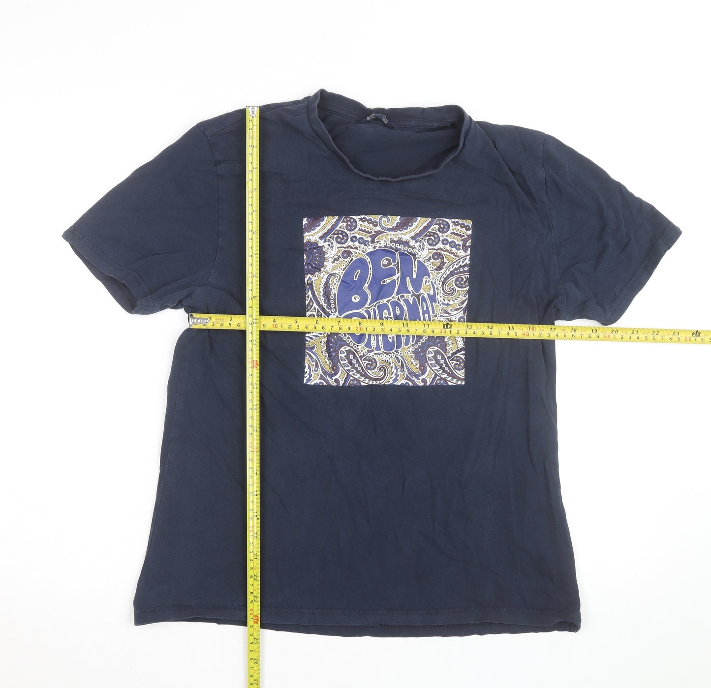 Ben Sherman Men's Blue Paisley Graphic Cotton T-Shirt Size L