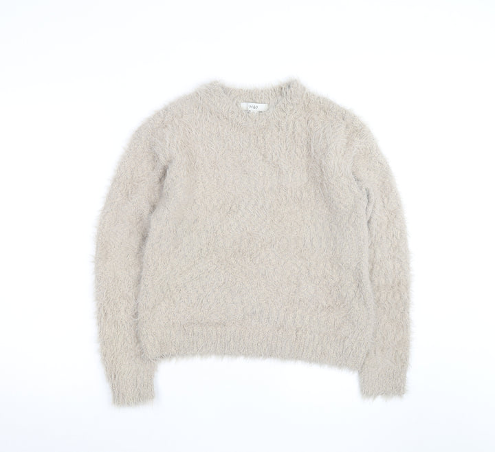 Marks and Spencer Men’s Beige Fluffy Knit Crew Neck Jumper Size S