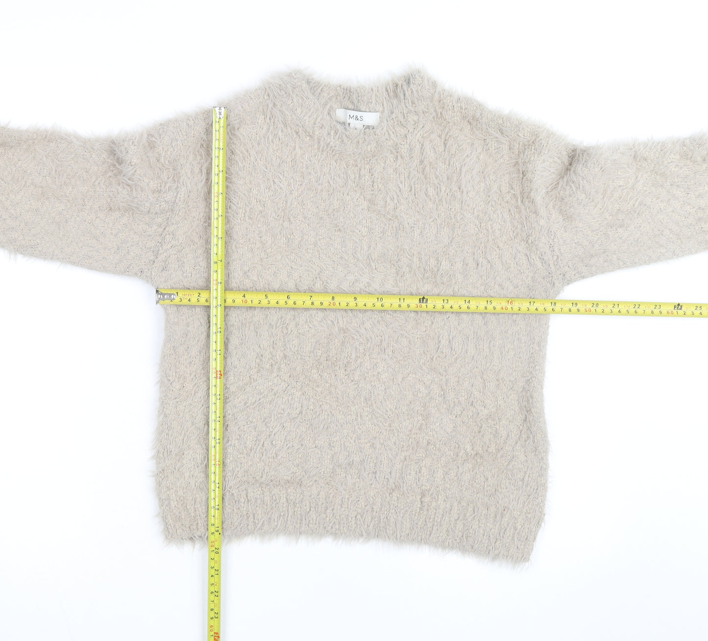 Marks and Spencer Men’s Beige Fluffy Knit Crew Neck Jumper Size S