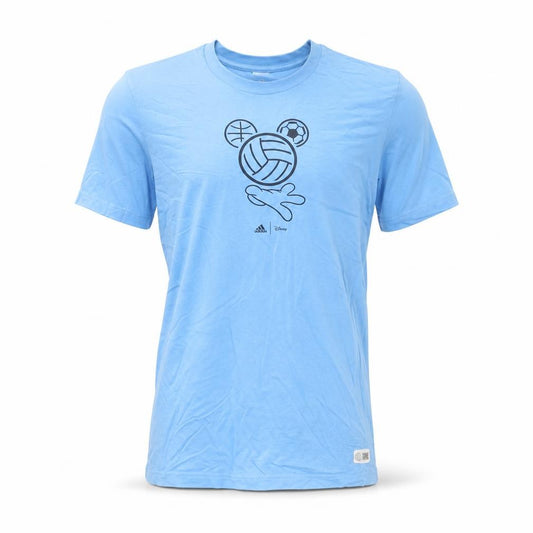 Front view of Adidas Disney Blue Men’s Short Sleeve Cotton T-Shirt, size S
