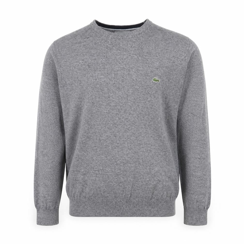 Front view of Lacoste Men's Grey Cotton Crew Neck Jumper, size S