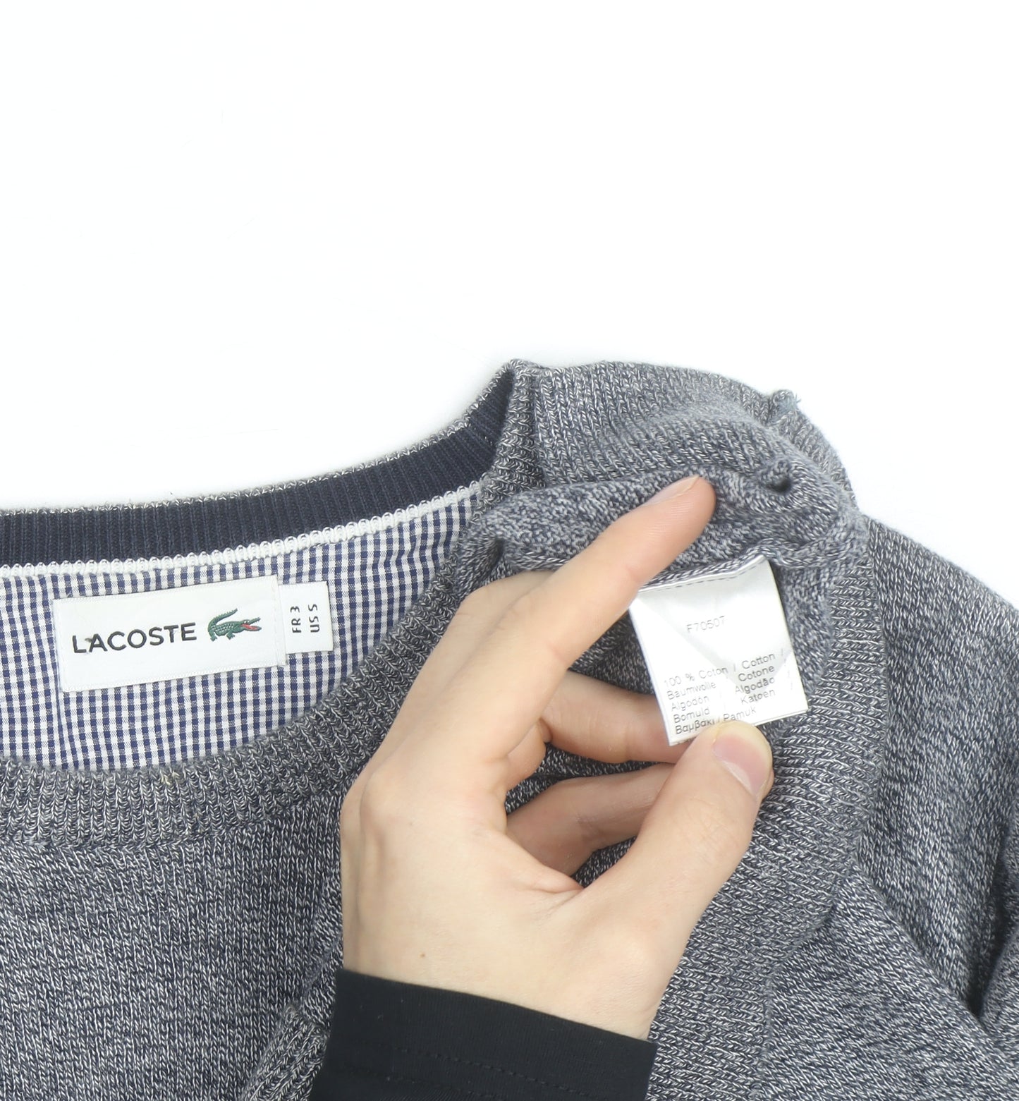 Lacoste Men's Grey Cotton Crew Neck Jumper Size S