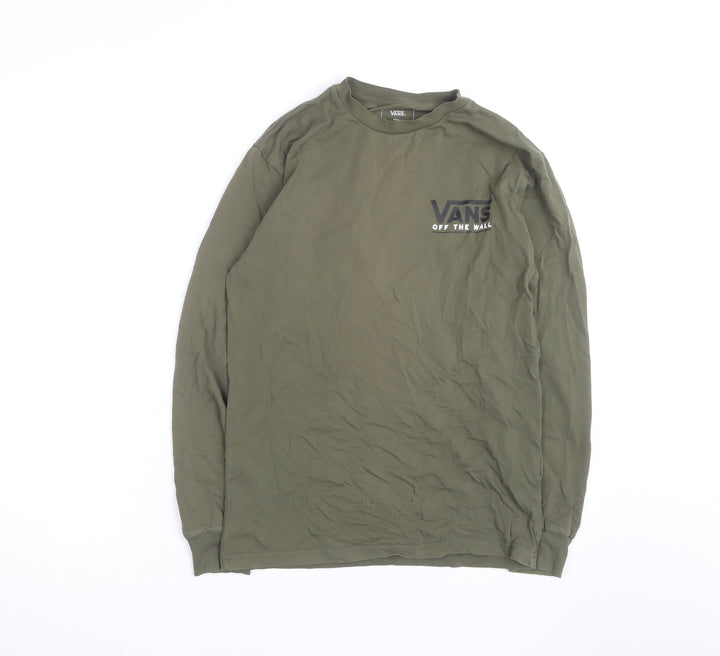 Vans Men's Green Classic Fit Long Sleeve Cotton T-Shirt Size S