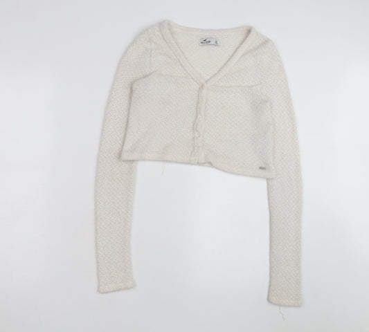 Hollister Women Ivory XS Cardigan V-Neck Long Sleeve Soft Knit