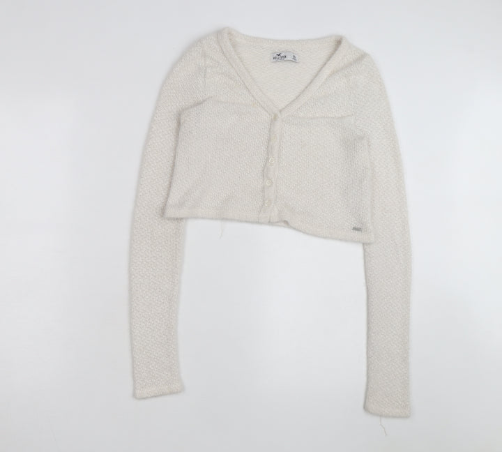 Hollister Women Ivory XS Cardigan V-Neck Long Sleeve Soft Knit
