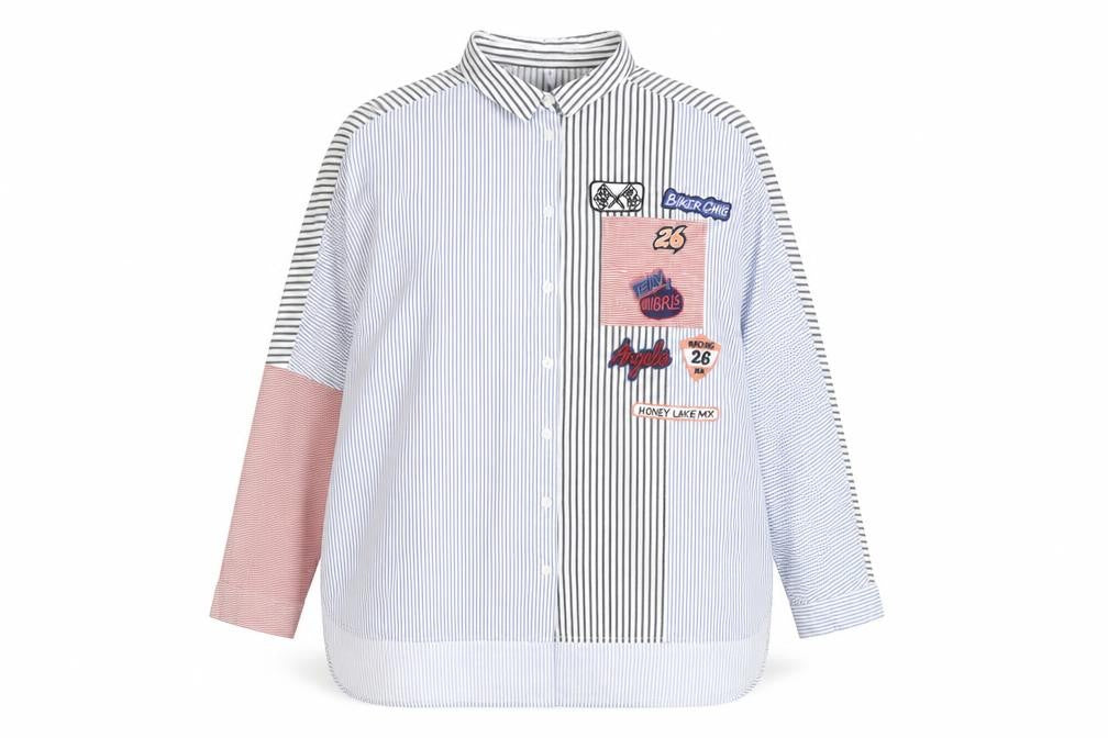 Front view of By Henry Holland Women's Multicoloured Striped Button-Up Shirt, size 18