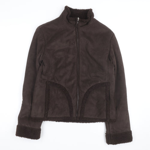 Editions Women's Brown Faux Suede Fleece Lined Bomber Jacket Size 10