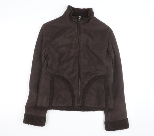 Editions Women's Brown Faux Suede Fleece Lined Bomber Jacket Size 10