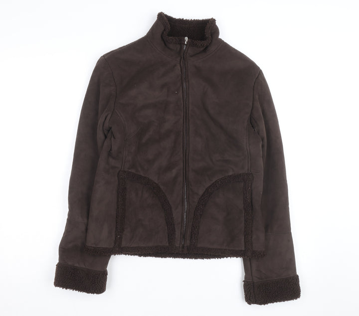 Editions Women's Brown Faux Suede Fleece Lined Bomber Jacket Size 10