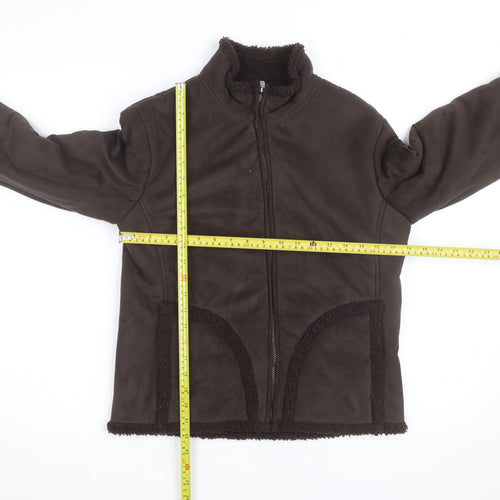 Editions Women's Brown Faux Suede Fleece Lined Bomber Jacket Size 10