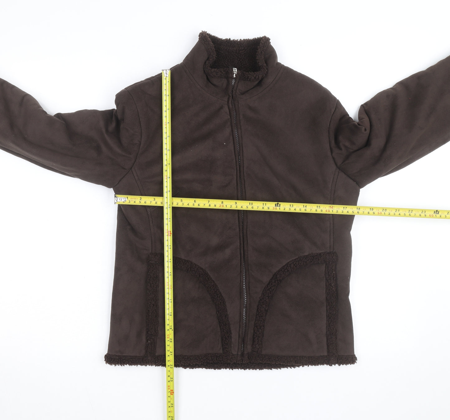 Editions Women's Brown Faux Suede Fleece Lined Bomber Jacket Size 10