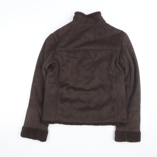 Editions Women's Brown Faux Suede Fleece Lined Bomber Jacket Size 10