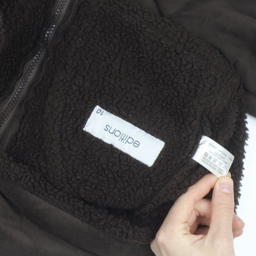 Editions Women's Brown Faux Suede Fleece Lined Bomber Jacket Size 10