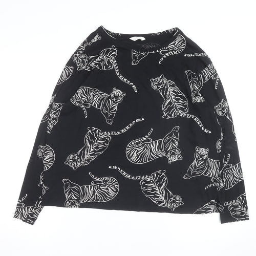 Marks and Spencer Womens Black Animal Print Long Sleeve Cotton T-Shirt XL