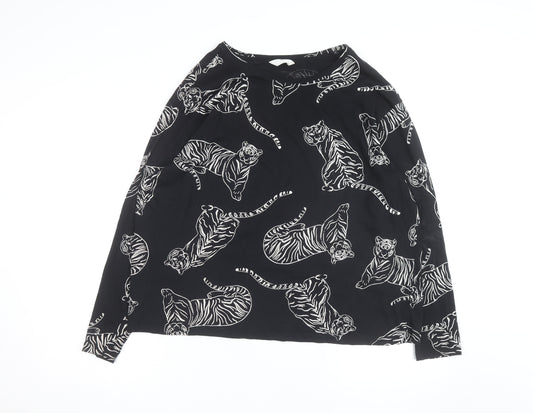Marks and Spencer Womens Black Animal Print Long Sleeve Cotton T-Shirt XL