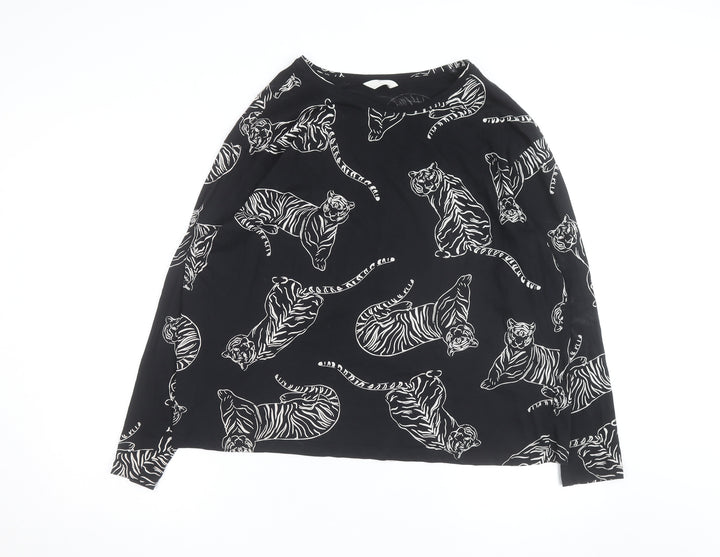 Marks and Spencer Womens Black Animal Print Long Sleeve Cotton T-Shirt XL