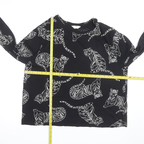 Marks and Spencer Womens Black Animal Print Long Sleeve Cotton T-Shirt XL
