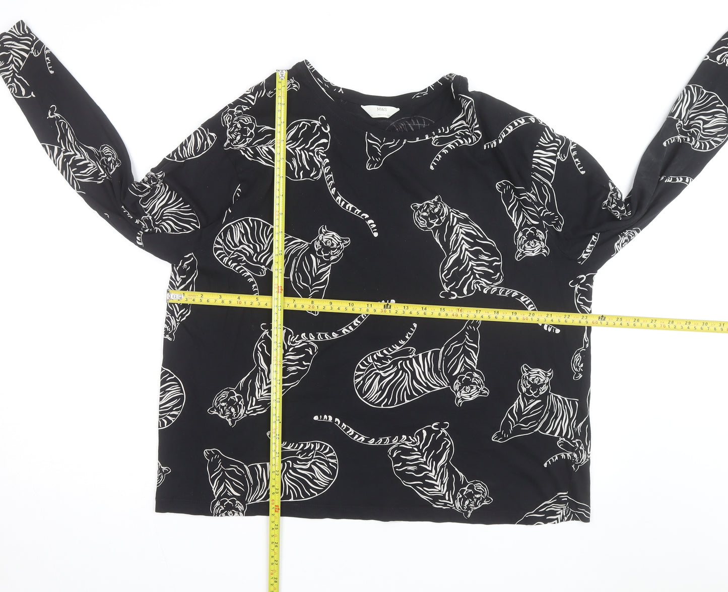 Marks and Spencer Womens Black Animal Print Long Sleeve Cotton T-Shirt XL