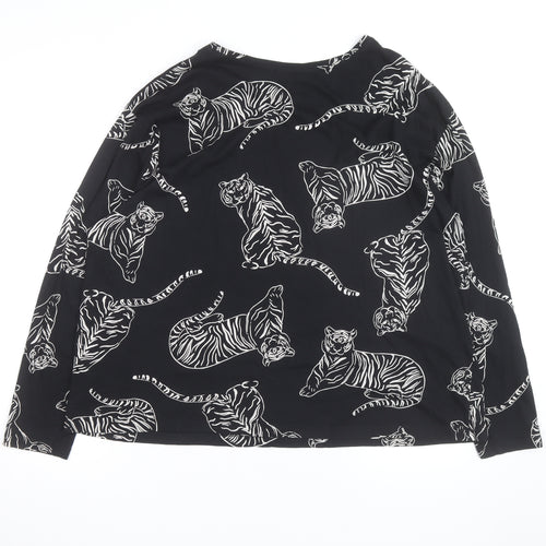 Marks and Spencer Womens Black Animal Print Long Sleeve Cotton T-Shirt XL