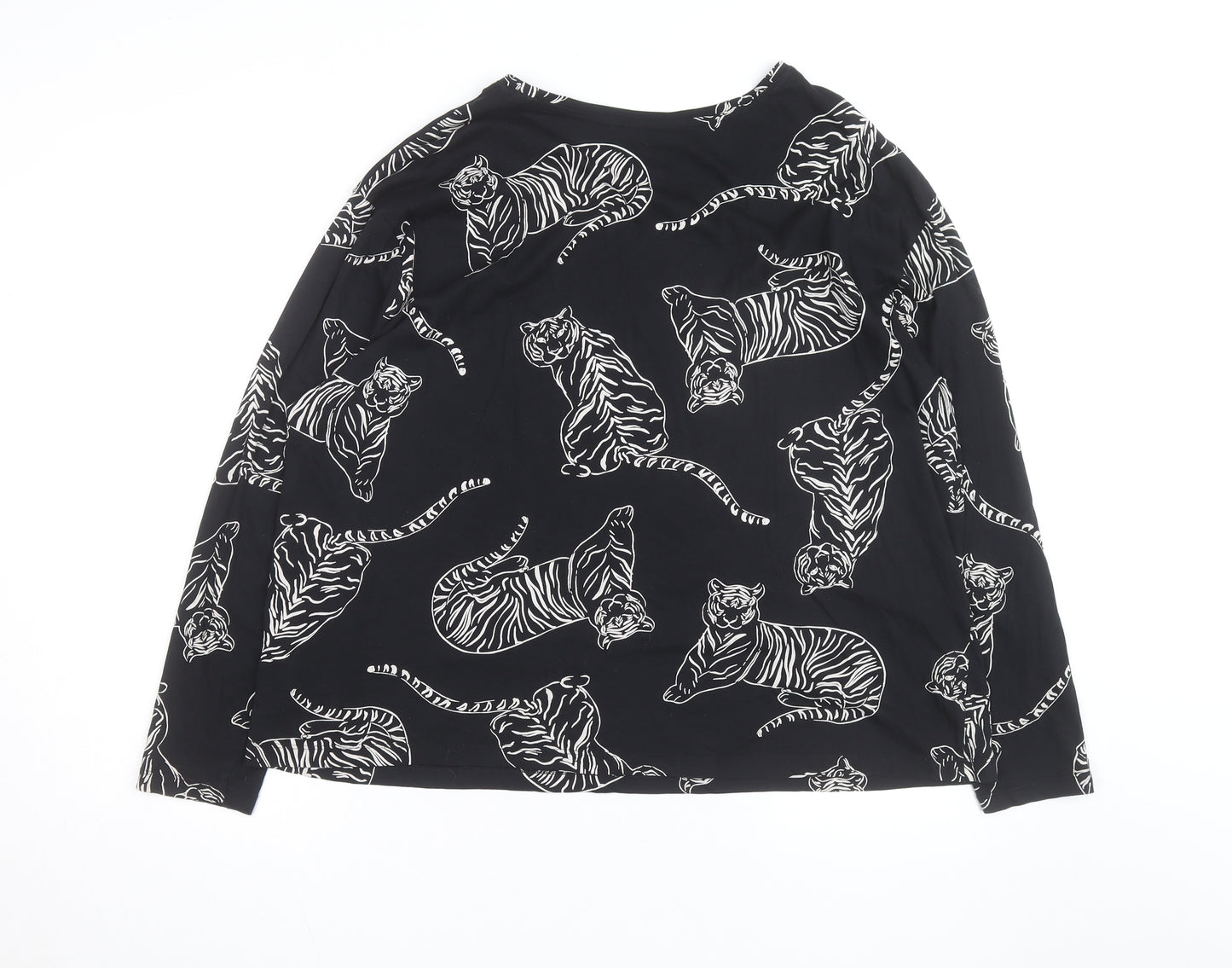 Marks and Spencer Womens Black Animal Print Long Sleeve Cotton T-Shirt XL