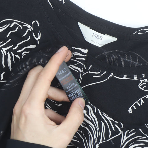Marks and Spencer Womens Black Animal Print Long Sleeve Cotton T-Shirt XL