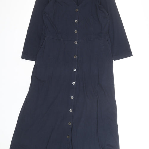 Schöffel Women Blue Midi Shirt Dress Size 12 Button Up Casual