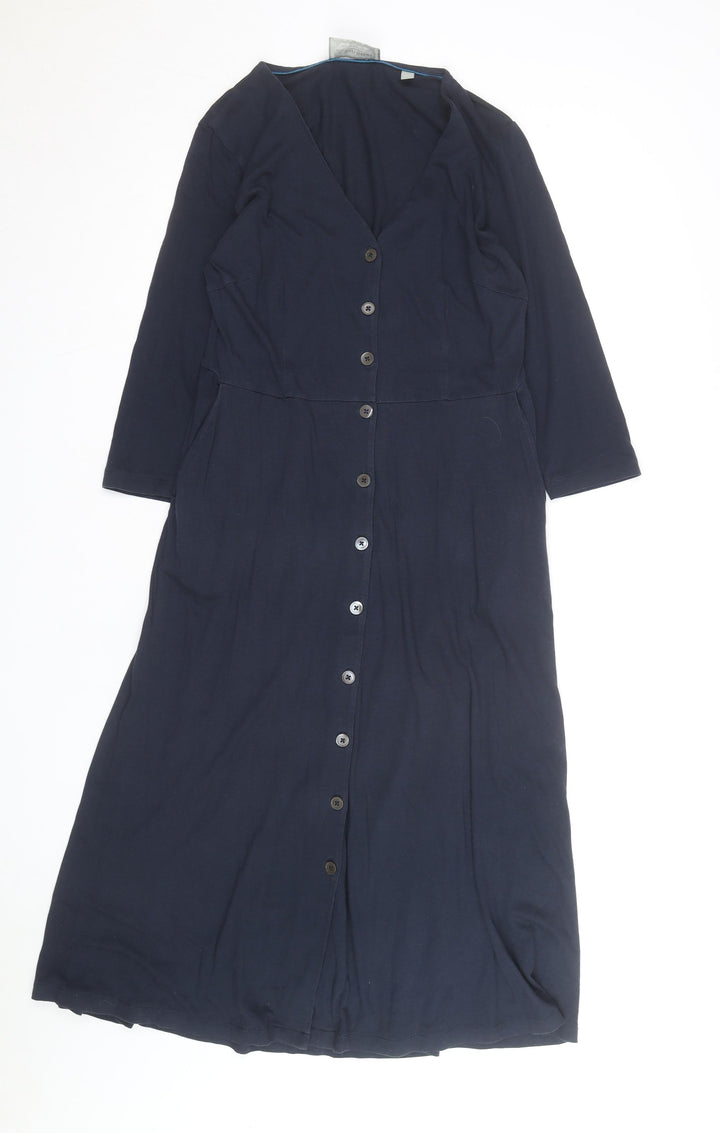 Schöffel Women Blue Midi Shirt Dress Size 12 Button Up Casual
