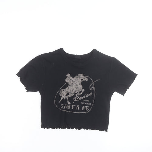 ZARA Women’s Black Cropped Western Rodeo Graphic T-Shirt Size S