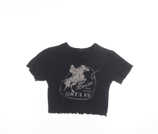 ZARA Women’s Black Cropped Western Rodeo Graphic T-Shirt Size S