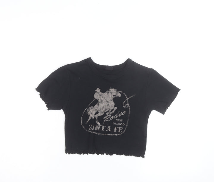 ZARA Women’s Black Cropped Western Rodeo Graphic T-Shirt Size S
