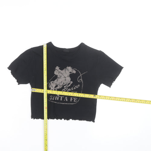 ZARA Women’s Black Cropped Western Rodeo Graphic T-Shirt Size S