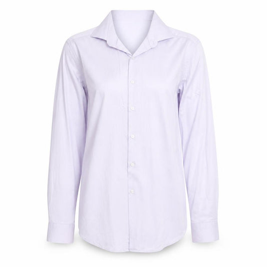 Front view of DKNY Women's Purple Slim Fit Long Sleeve Button-Up Shirt M