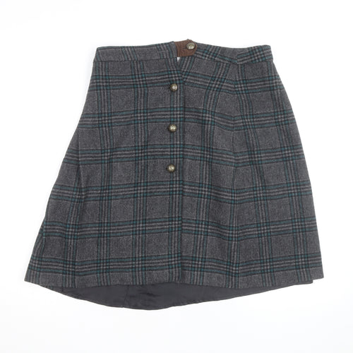 Alice Collins Women’s Grey Check Wool Blend A-Line Skirt Size 12