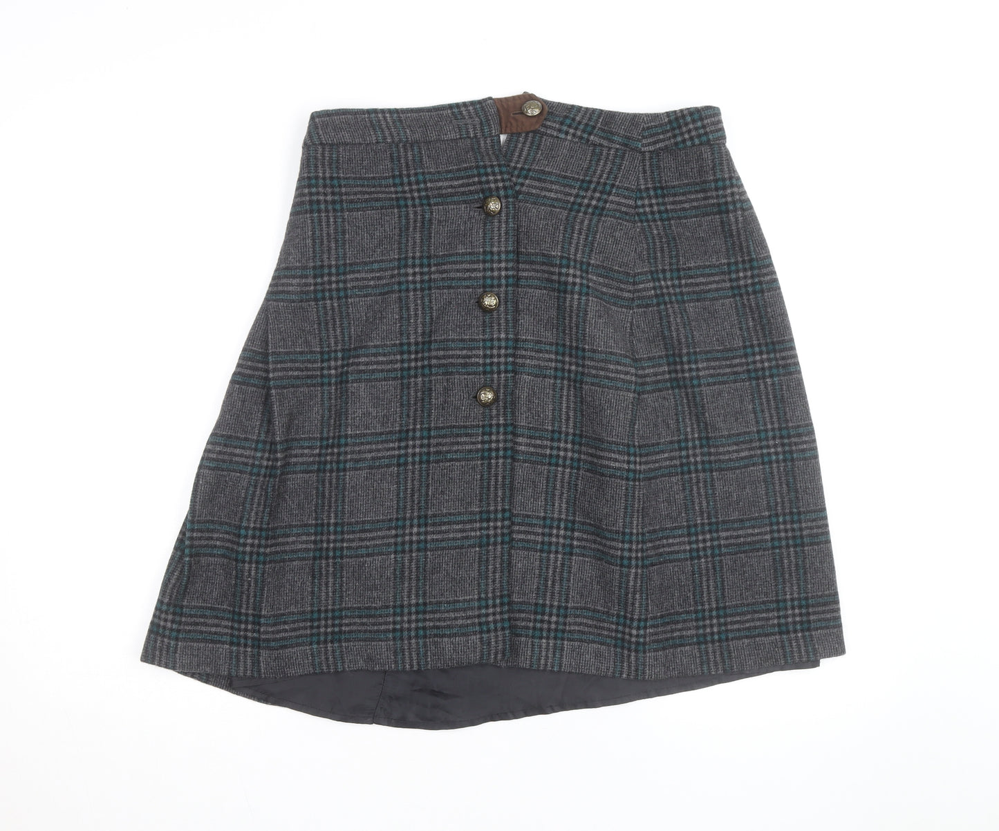 Alice Collins Women’s Grey Check Wool Blend A-Line Skirt Size 12