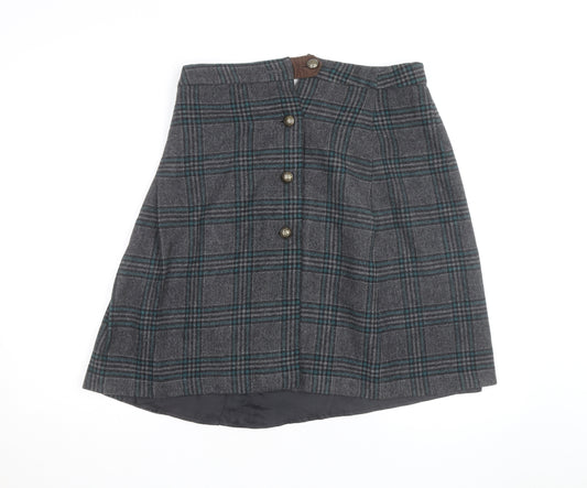 Alice Collins Women’s Grey Check Wool Blend A-Line Skirt Size 12