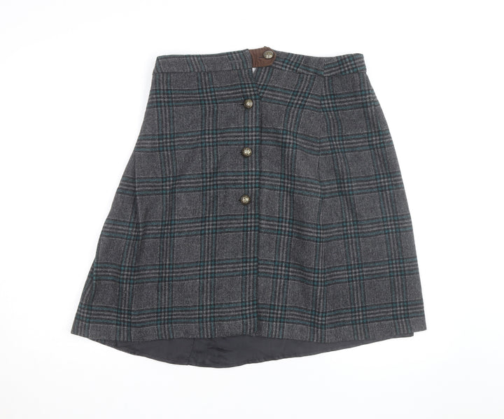 Alice Collins Women’s Grey Check Wool Blend A-Line Skirt Size 12