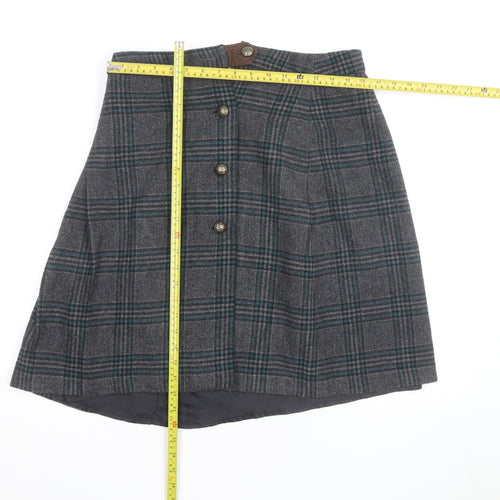 Alice Collins Women’s Grey Check Wool Blend A-Line Skirt Size 12
