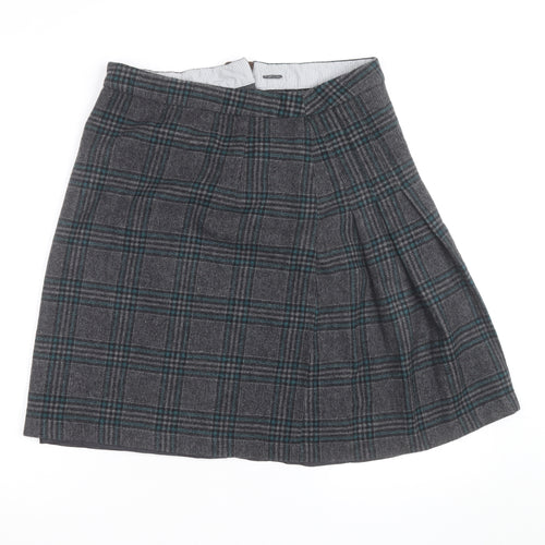 Alice Collins Women’s Grey Check Wool Blend A-Line Skirt Size 12
