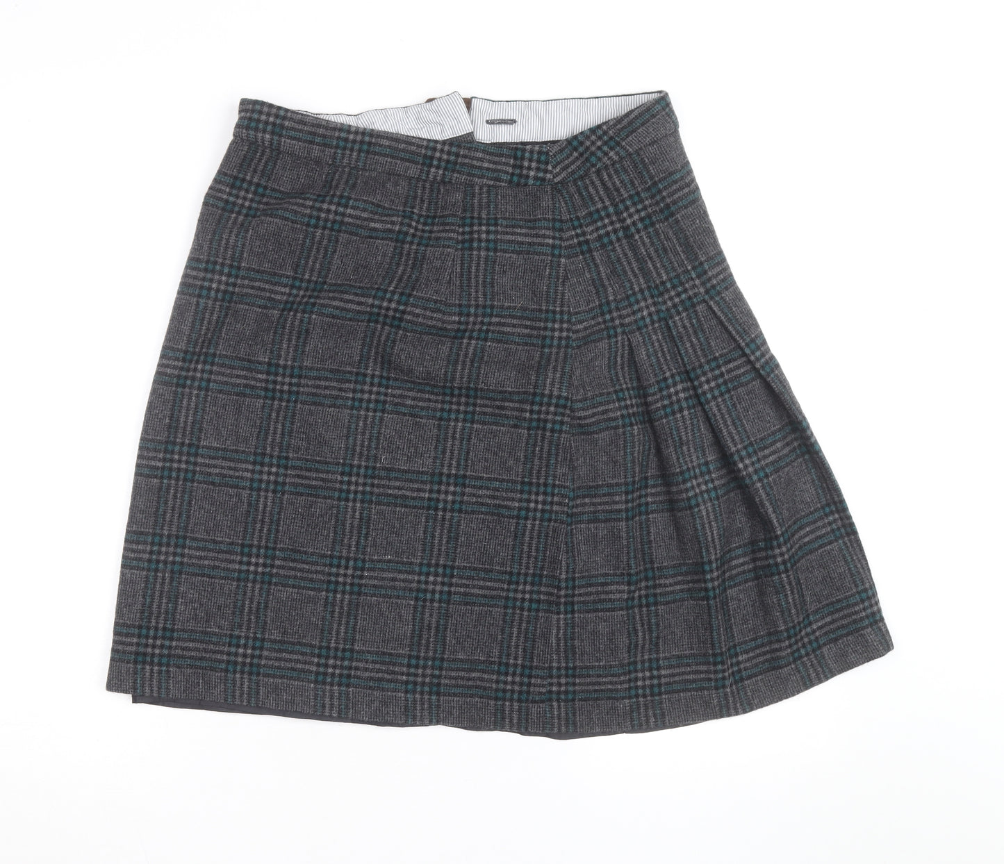 Alice Collins Women’s Grey Check Wool Blend A-Line Skirt Size 12