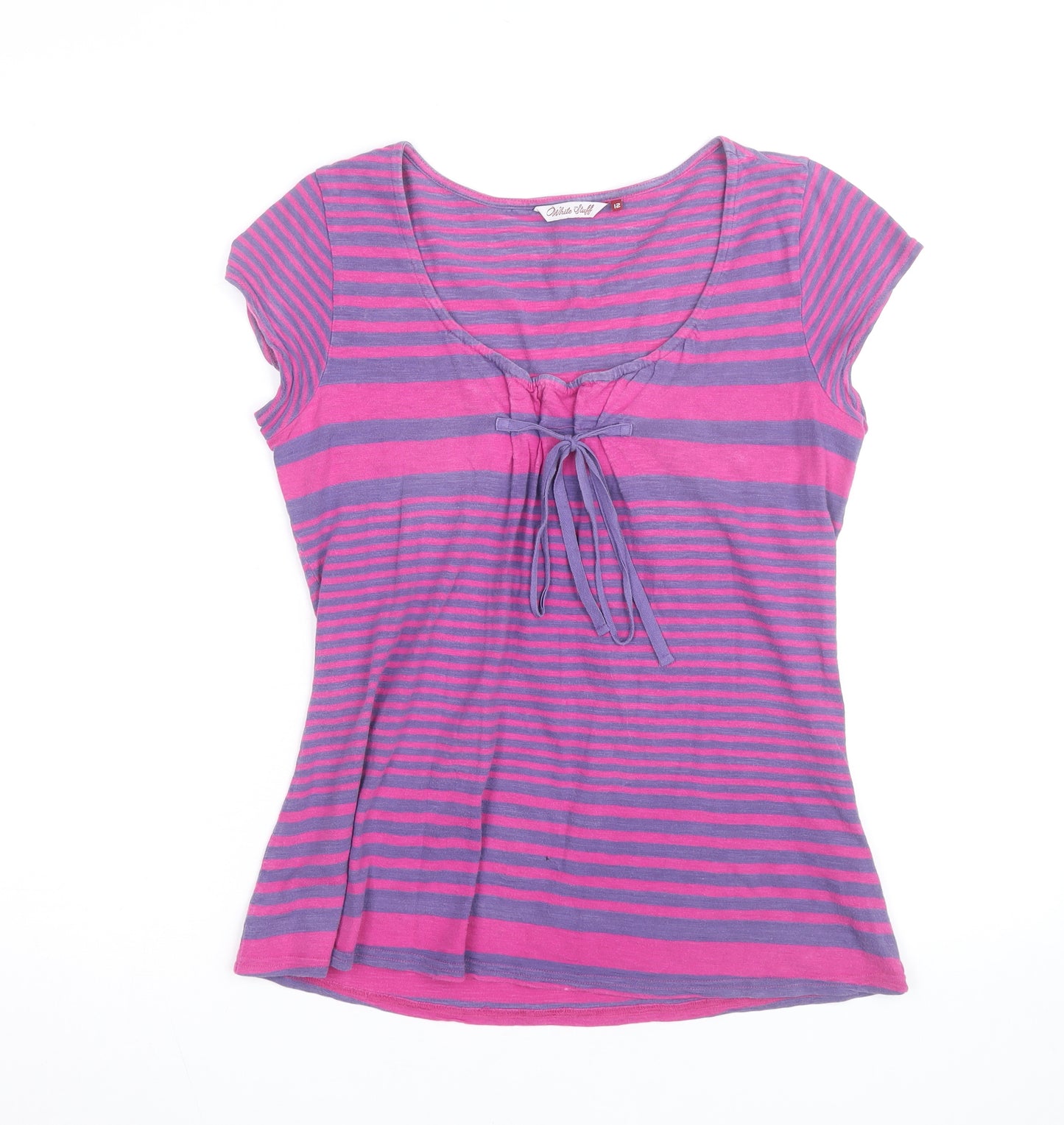 White Stuff Women's Multicoloured Striped Cotton Scoop Neck T-Shirt Size 12